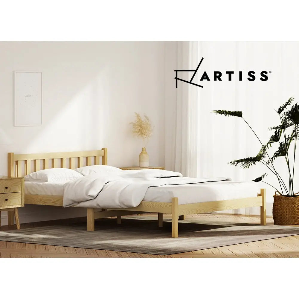 Artiss Bed Frame Double Size Wooden Oak SOFIE - Furniture > Bedroom