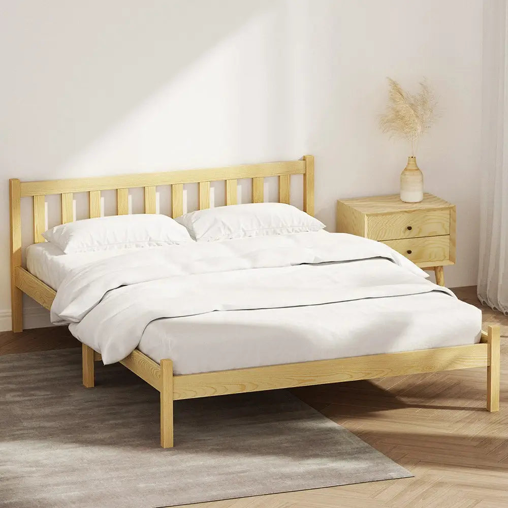Artiss Bed Frame Double Size Wooden Oak SOFIE - Furniture > Bedroom