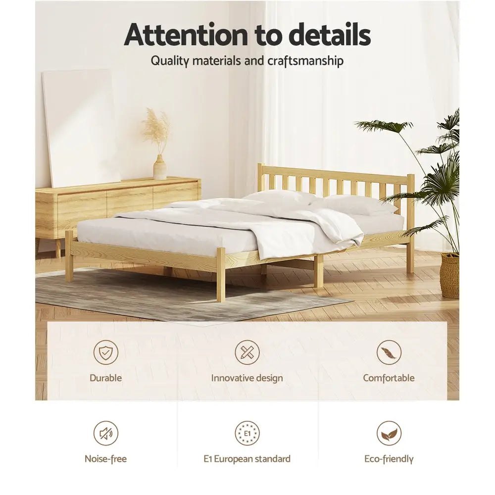 Artiss Bed Frame Double Size Wooden Oak SOFIE - Furniture > Bedroom