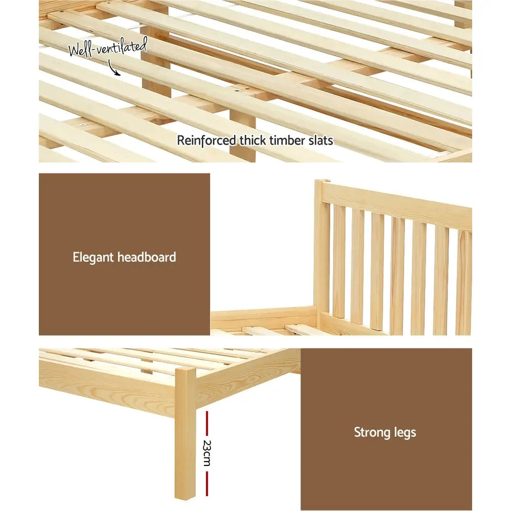 Artiss Bed Frame Double Size Wooden Oak SOFIE - Furniture > Bedroom