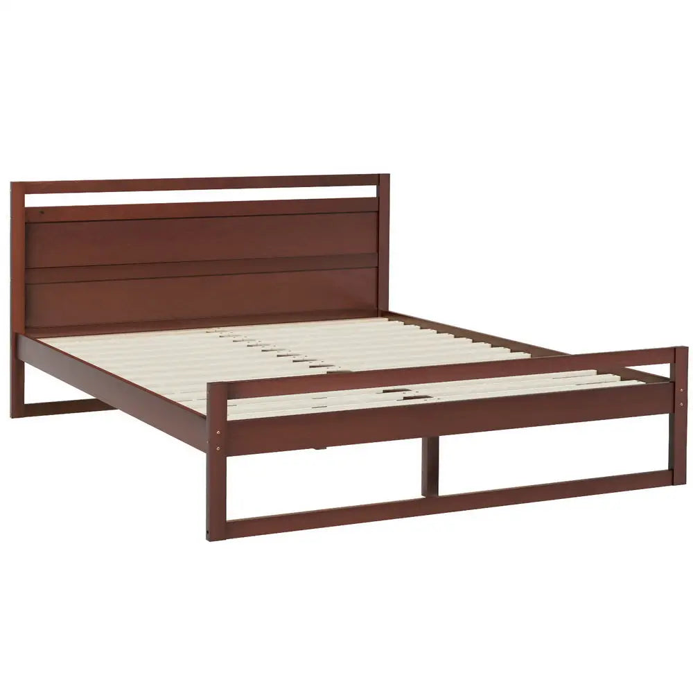 Artiss Bed Frame Double Size Wooden Walnut WITTON - Furniture > Bedroom