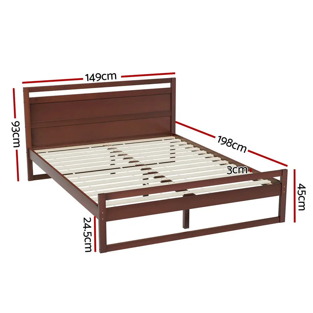 Artiss Bed Frame Double Size Wooden Walnut WITTON - Furniture > Bedroom