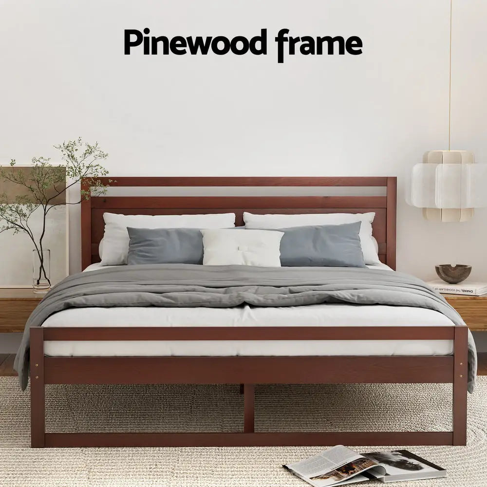 Artiss Bed Frame Double Size Wooden Walnut WITTON - Furniture > Bedroom