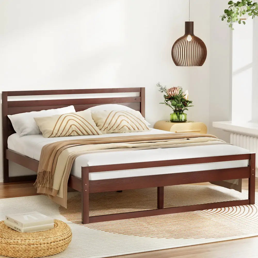 Artiss Bed Frame Double Size Wooden Walnut WITTON - Furniture > Bedroom