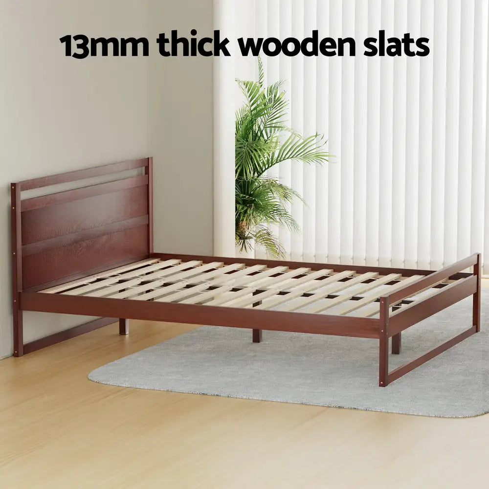 Artiss Bed Frame Double Size Wooden Walnut WITTON - Furniture > Bedroom