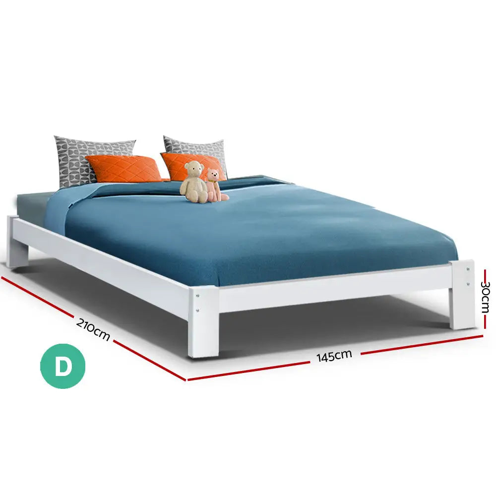 Artiss Bed Frame Double Size Wooden White JADE - Furniture > Bedroom
