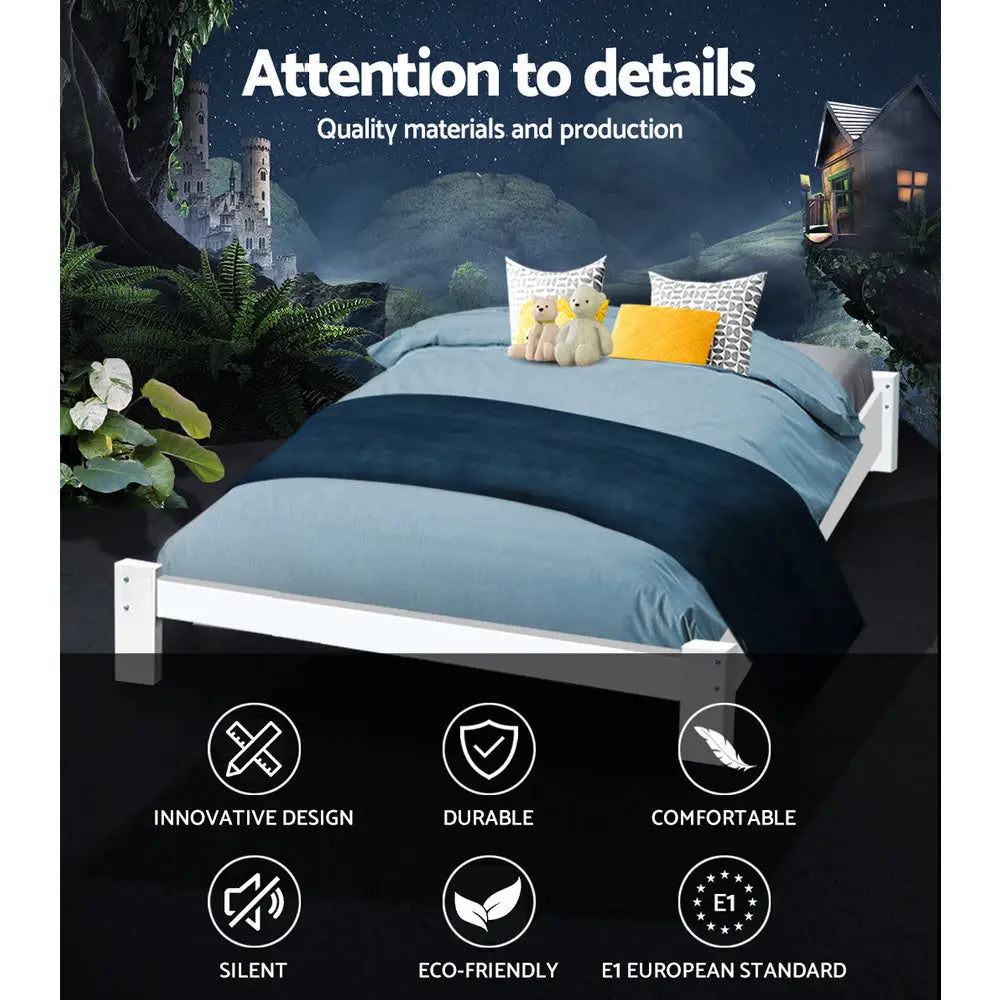 Artiss Bed Frame Double Size Wooden White JADE - Furniture > Bedroom
