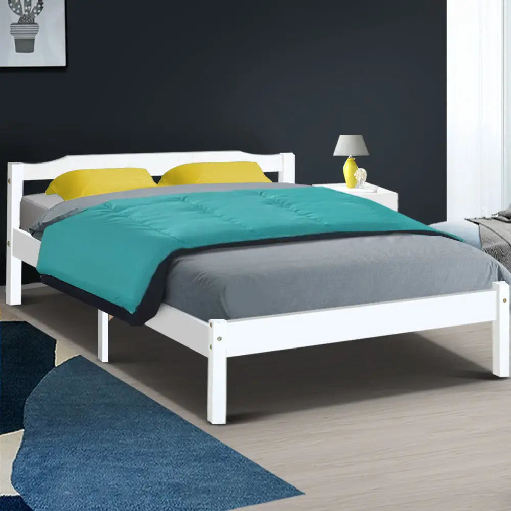 Artiss Bed Frame Double Size Wooden White LEXI - Furniture > Bedroom