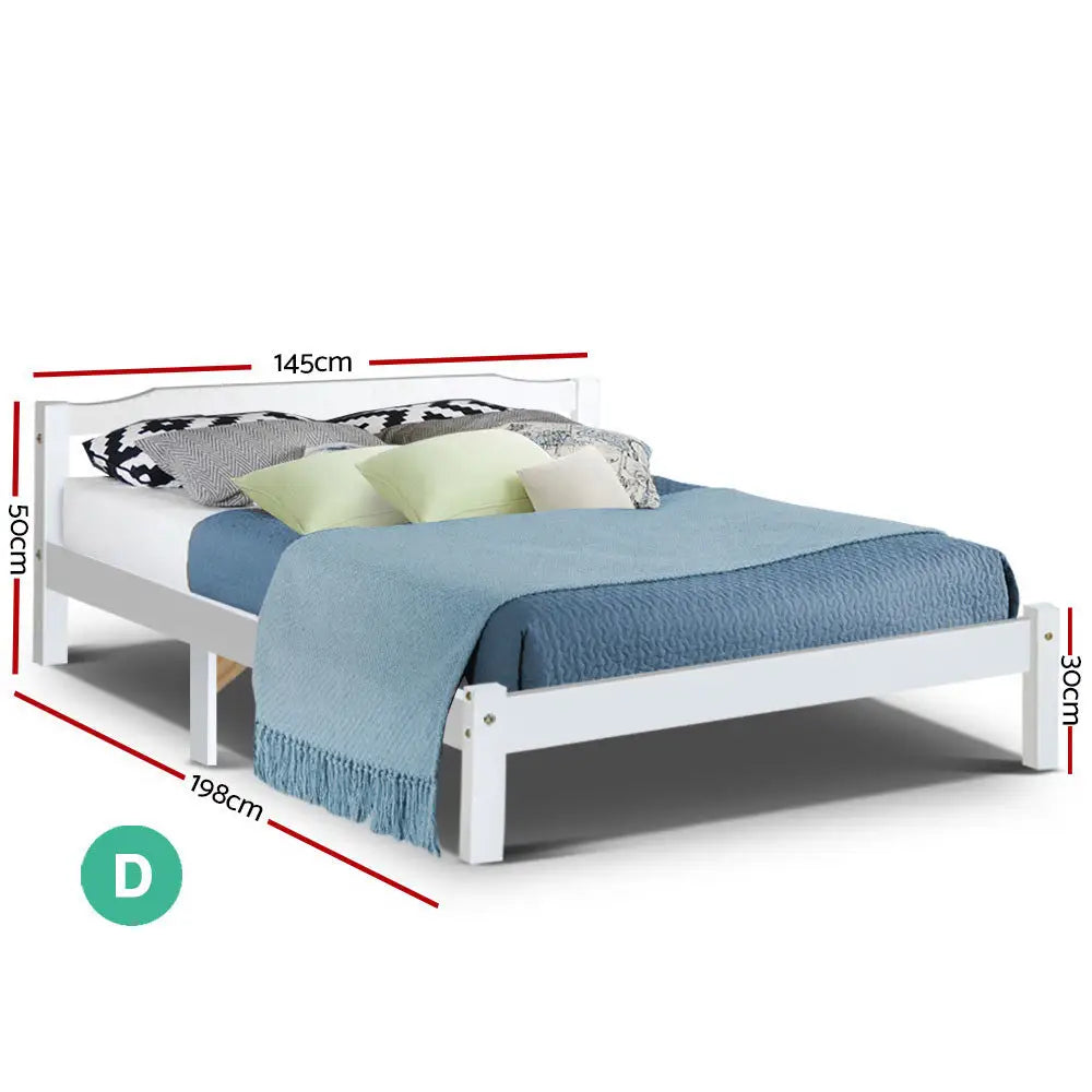 Artiss Bed Frame Double Size Wooden White LEXI - Furniture > Bedroom