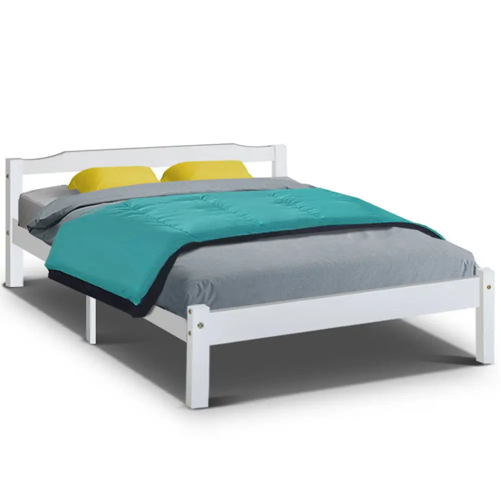 Artiss Bed Frame Double Size Wooden White LEXI - Furniture > Bedroom