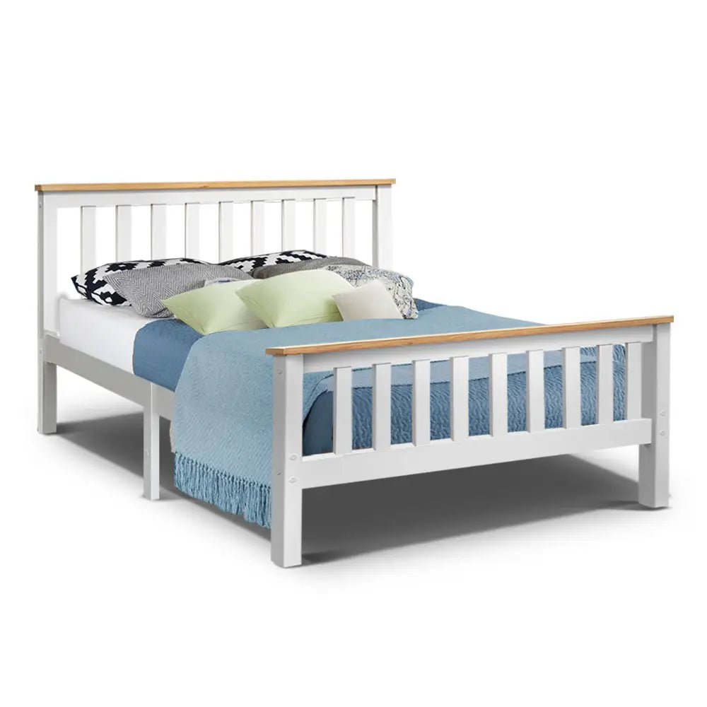 Artiss Bed Frame Double Size Wooden White PONY - Furniture > Bedroom