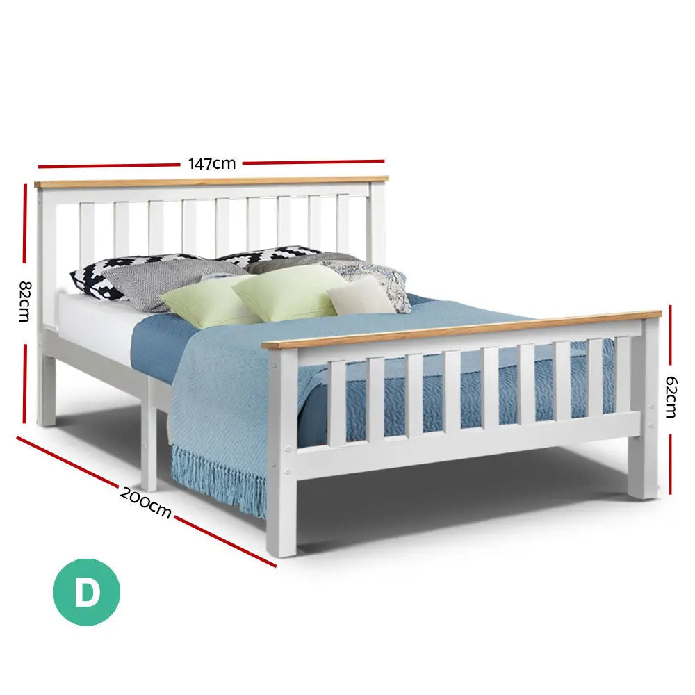 Artiss Bed Frame Double Size Wooden White PONY - Furniture > Bedroom