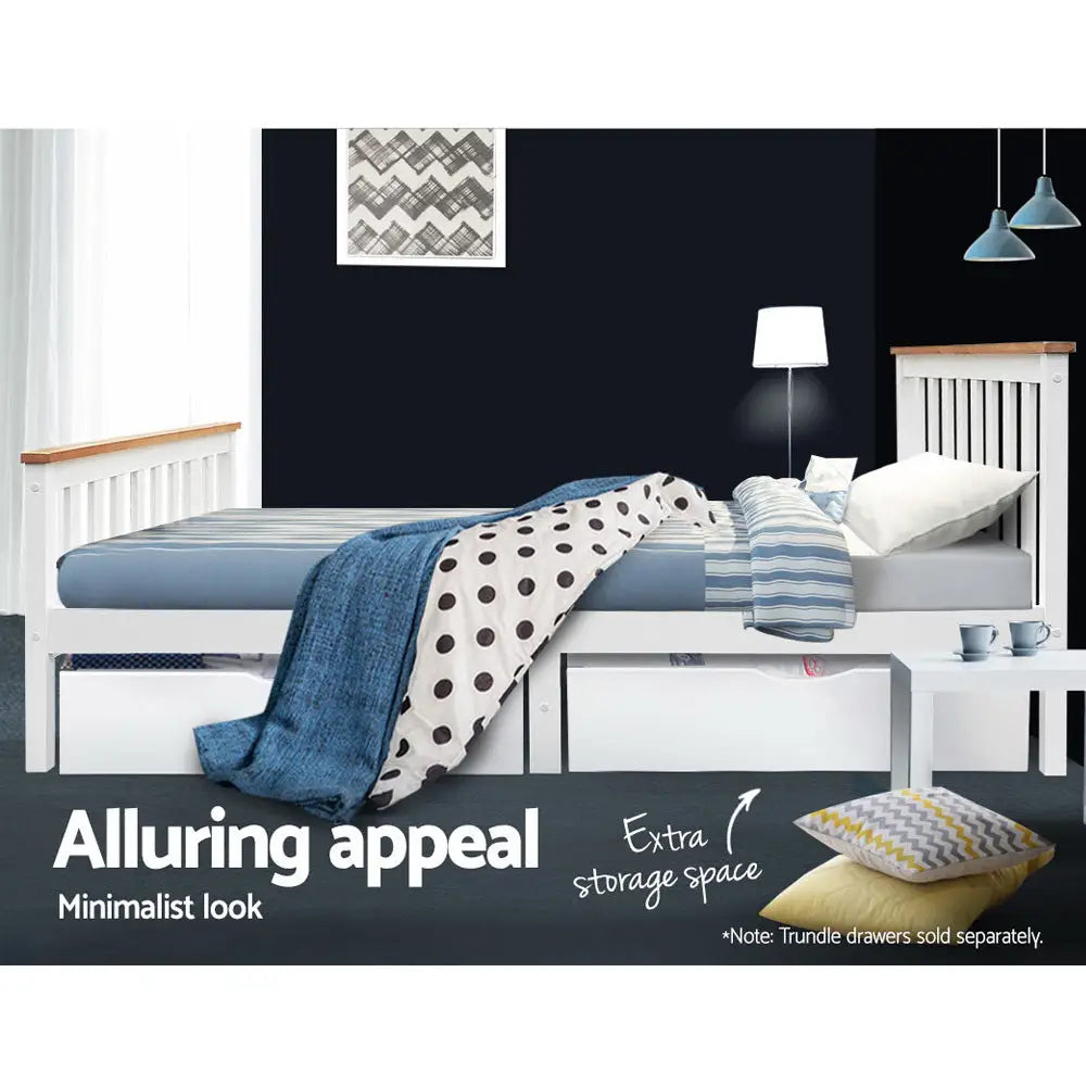 Artiss Bed Frame Double Size Wooden White PONY - Furniture > Bedroom
