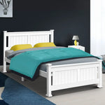 Artiss Bed Frame Double Size Wooden White RIO - Furniture > Bedroom