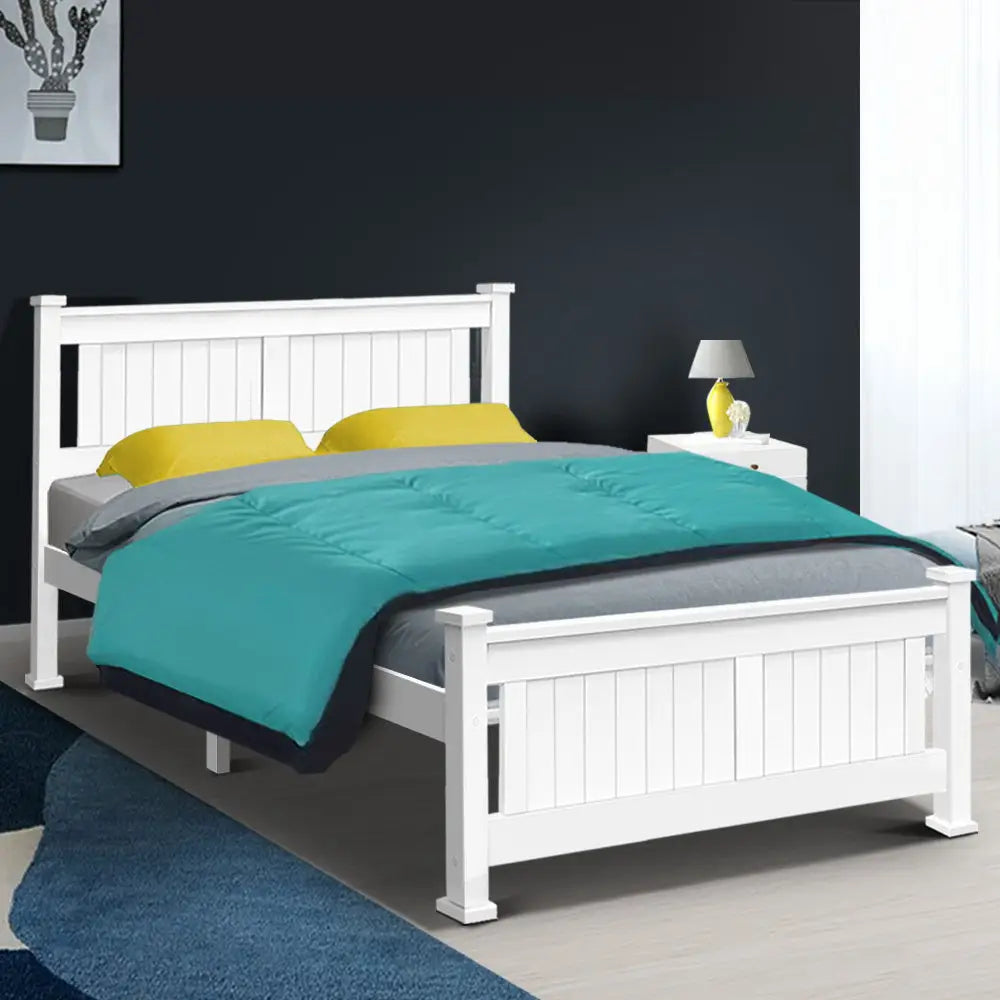 Artiss Bed Frame Double Size Wooden White RIO - Furniture > Bedroom
