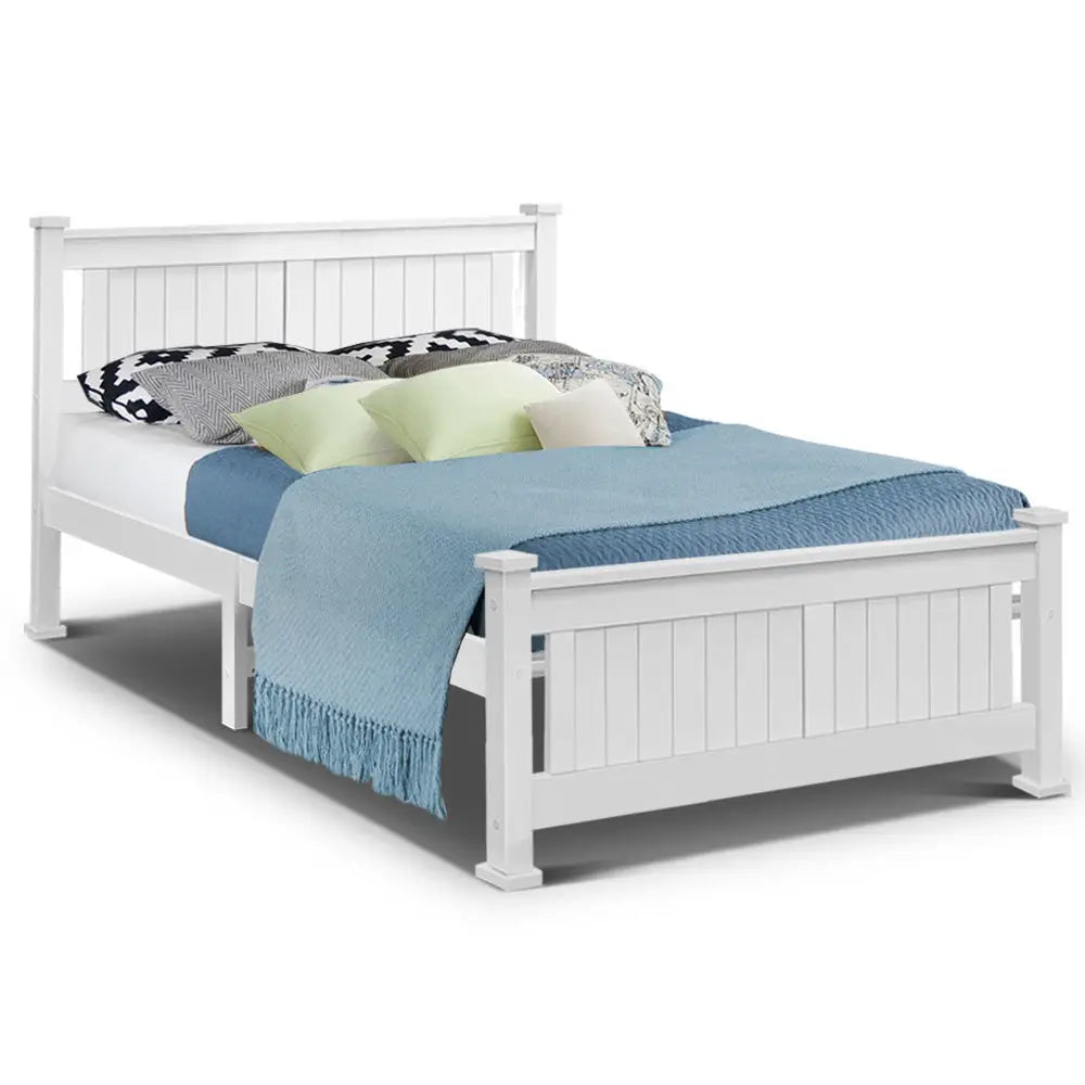 Artiss Bed Frame Double Size Wooden White RIO - Furniture > Bedroom