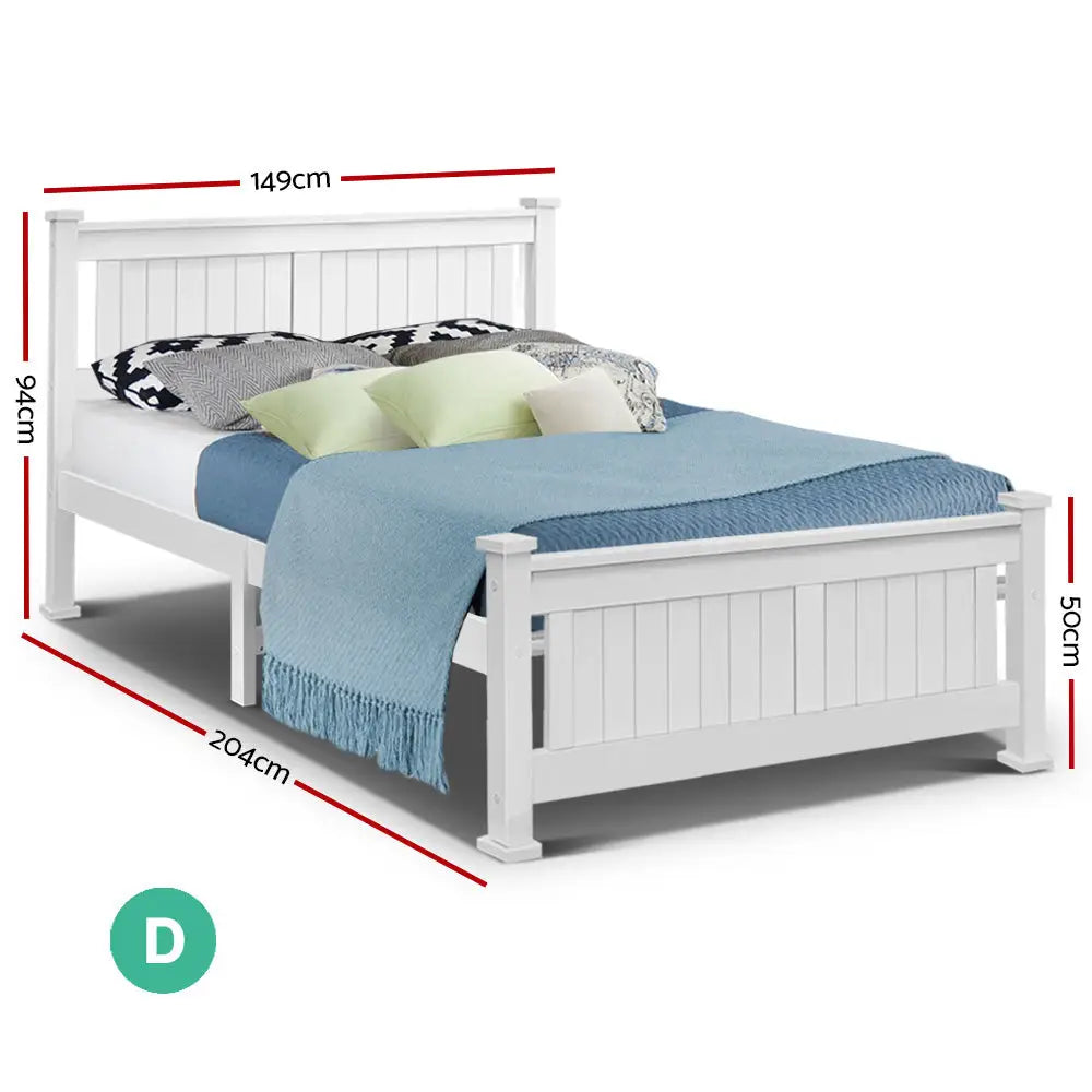 Artiss Bed Frame Double Size Wooden White RIO - Furniture > Bedroom