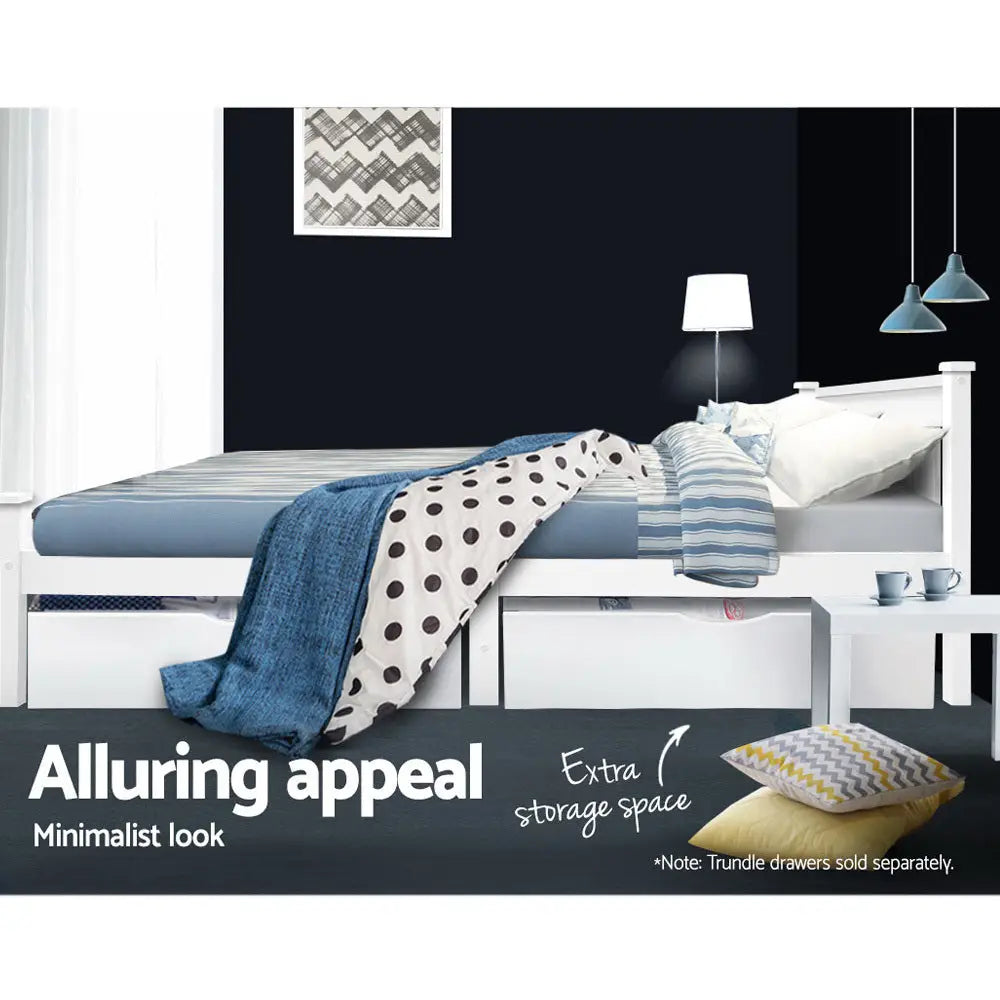 Artiss Bed Frame Double Size Wooden White RIO - Furniture > Bedroom