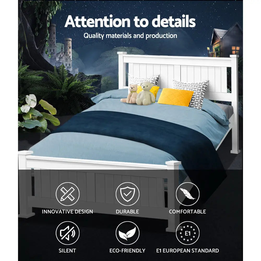 Artiss Bed Frame Double Size Wooden White RIO - Furniture > Bedroom