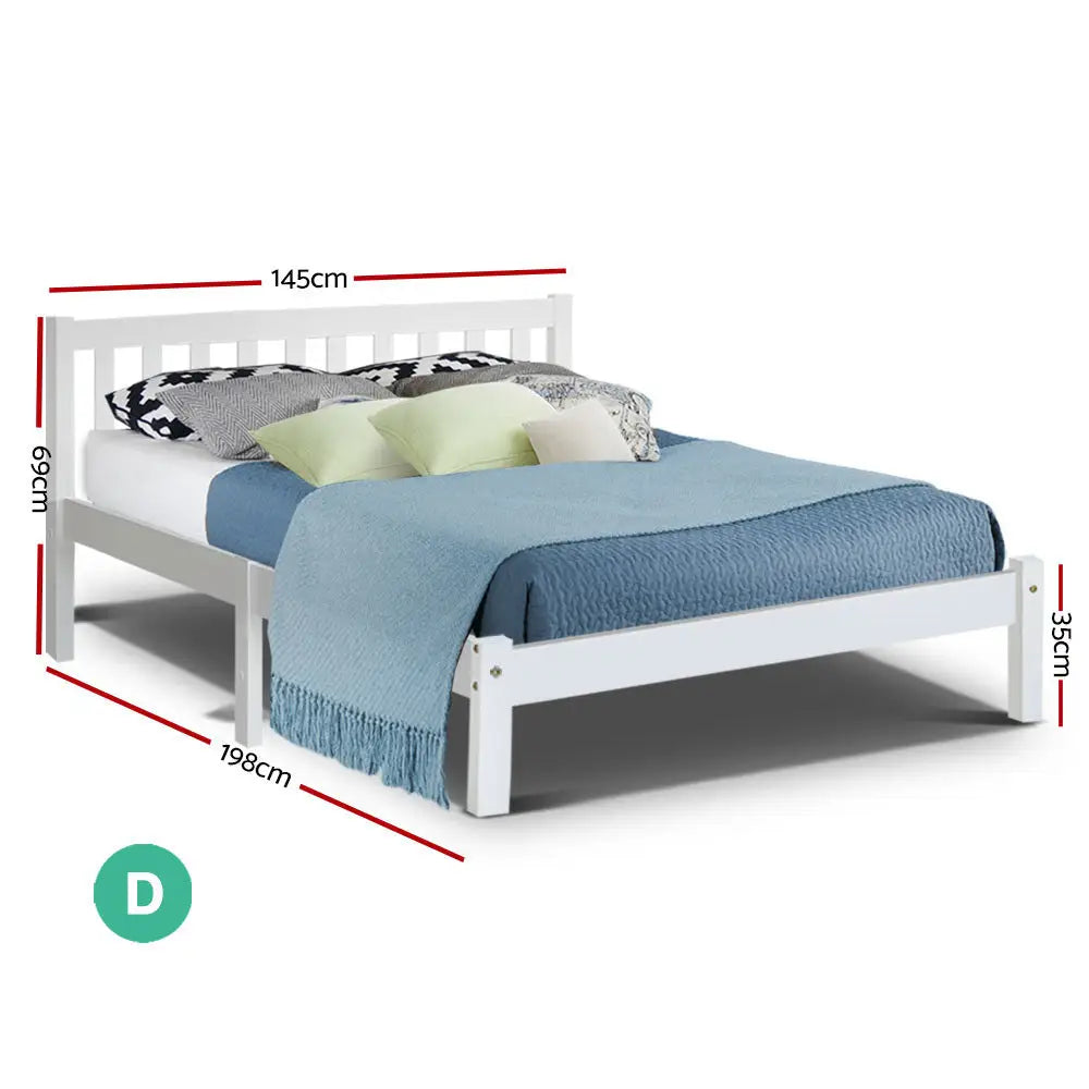 Artiss Bed Frame Double Size Wooden White SOFIE - Furniture > Bedroom