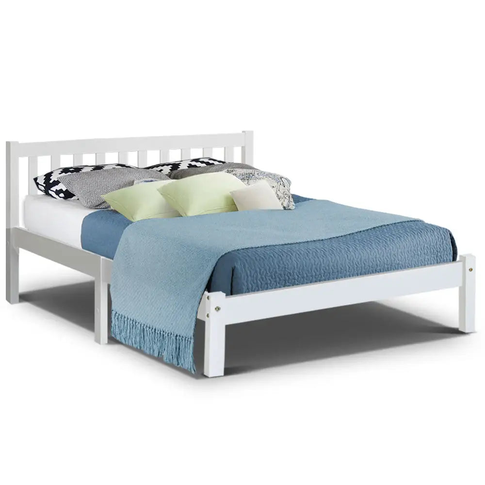 Artiss Bed Frame Double Size Wooden White SOFIE - Furniture > Bedroom