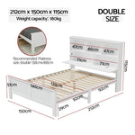 Artiss Bed Frame Double Size Wooden with 3 Shelves Bed Head White - Furniture > Bedroom > Beds & Bed Frames