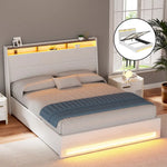 Artiss Bed Frame Gas Lift LED Beds Base Platform White PVC Leather Storage Headboard - Queen - Furniture > Bedroom >