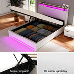 Artiss Bed Frame Gas Lift LED Beds Base Platform White PVC Leather Storage Headboard - Queen - Furniture > Bedroom >