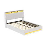 Artiss Bed Frame Gas Lift LED Beds Base Platform White PVC Leather Storage Headboard - Queen - Furniture > Bedroom >