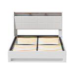 Artiss Bed Frame Gas Lift LED Beds Base Platform White PVC Leather Storage Headboard - Queen - Furniture > Bedroom >