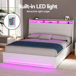 Artiss Bed Frame Gas Lift LED Beds Base Platform White PVC Leather Storage Headboard - Queen - Furniture > Bedroom >
