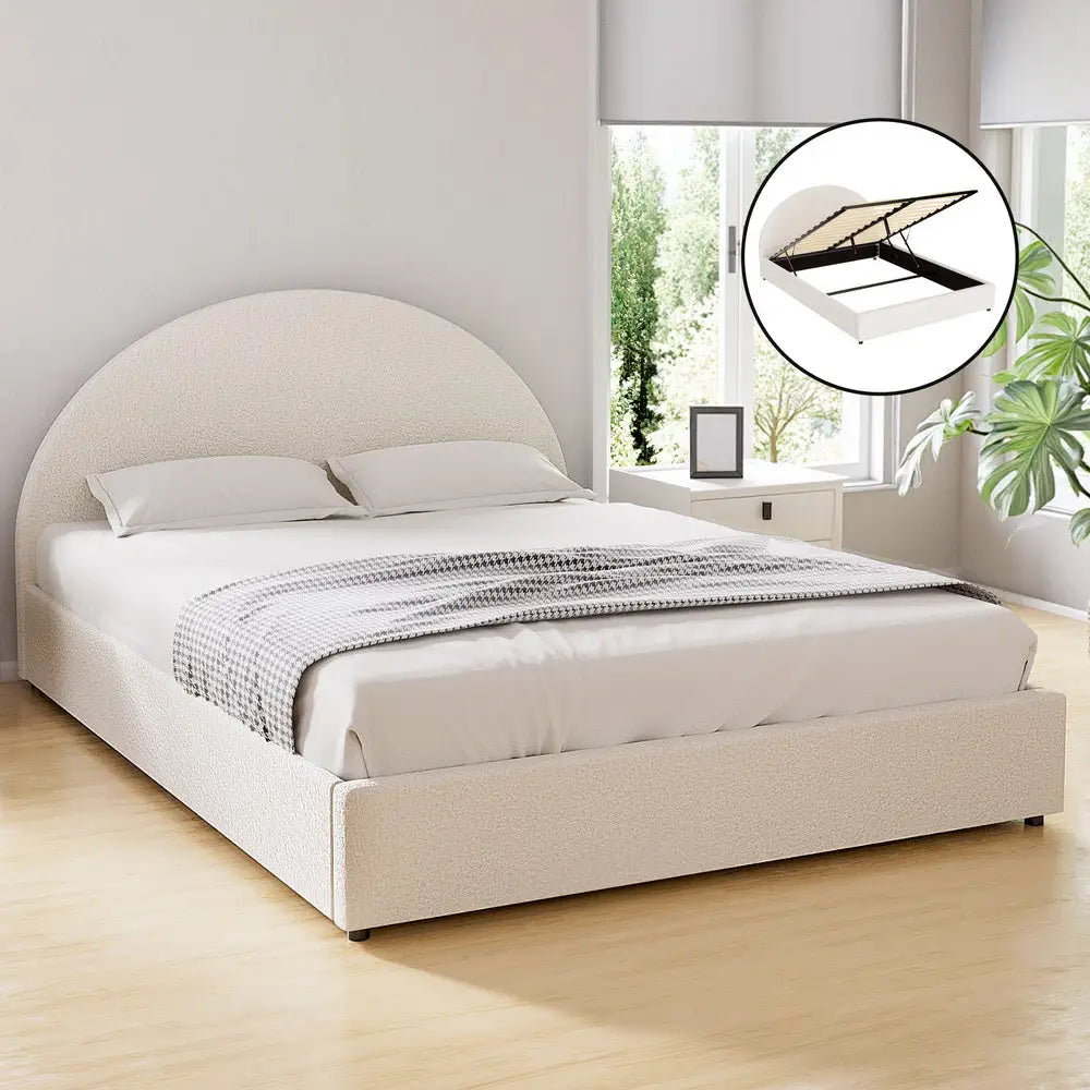Artiss Bed Frame Gas Lift Strorage Beds Base Platform Boucle Fabric Double ELLA - Furniture > Bedroom > Beds & Bed