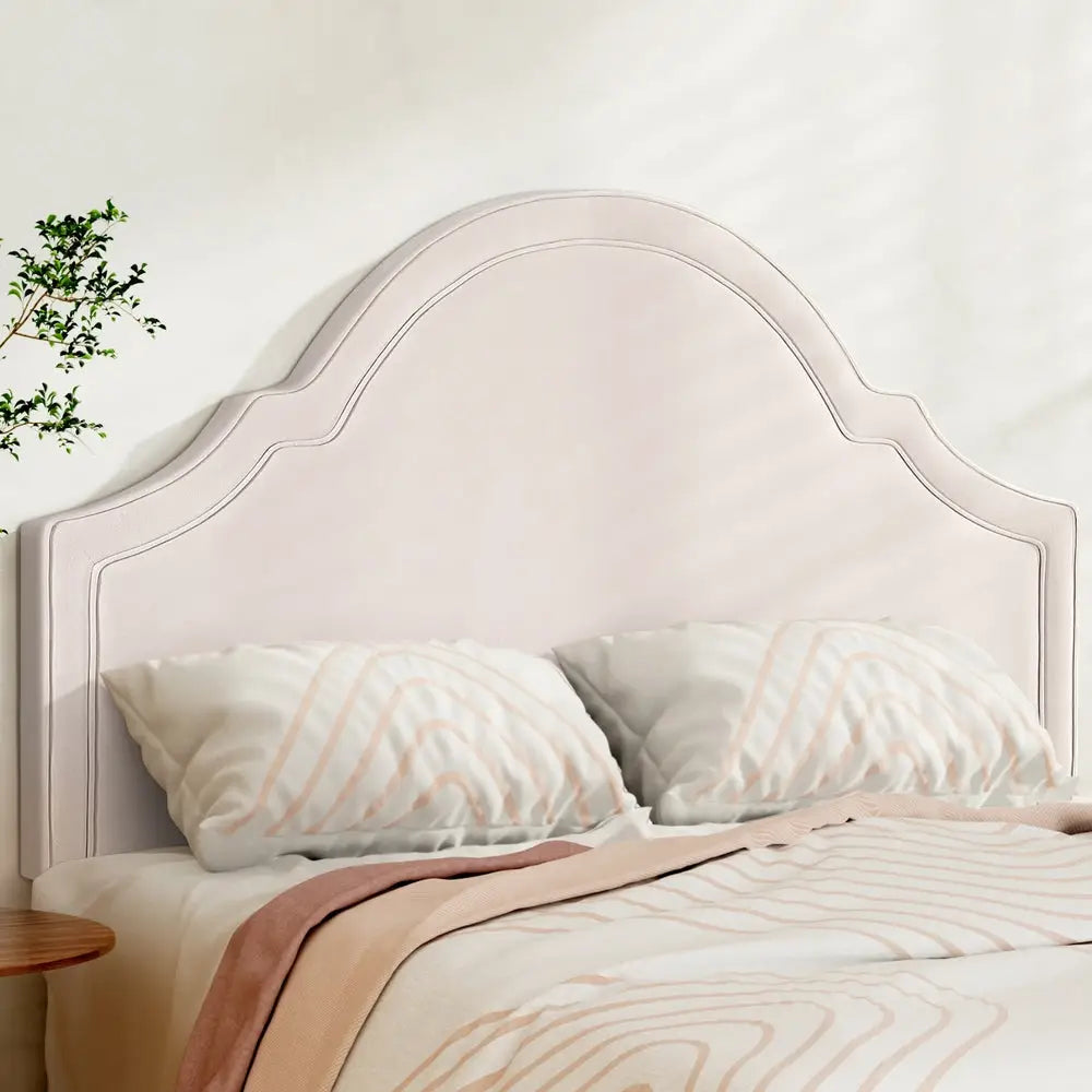 Artiss Bed Frame Bed Head Headboard Queen Velvet IRIS Beige - Furniture > Bedroom > Headboards