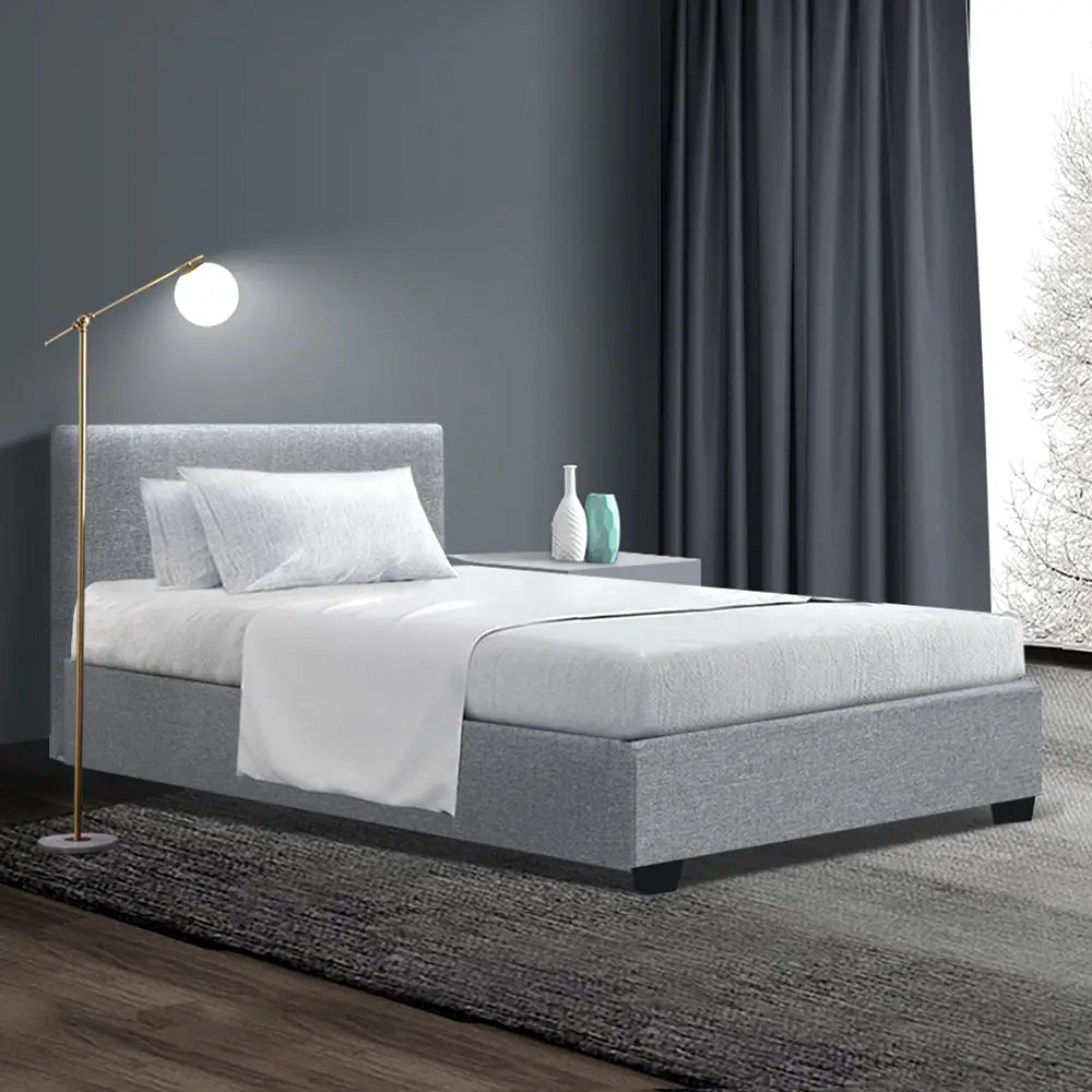 Artiss Bed Frame King Single Size Gas Lift Grey NINO - Furniture > Bedroom