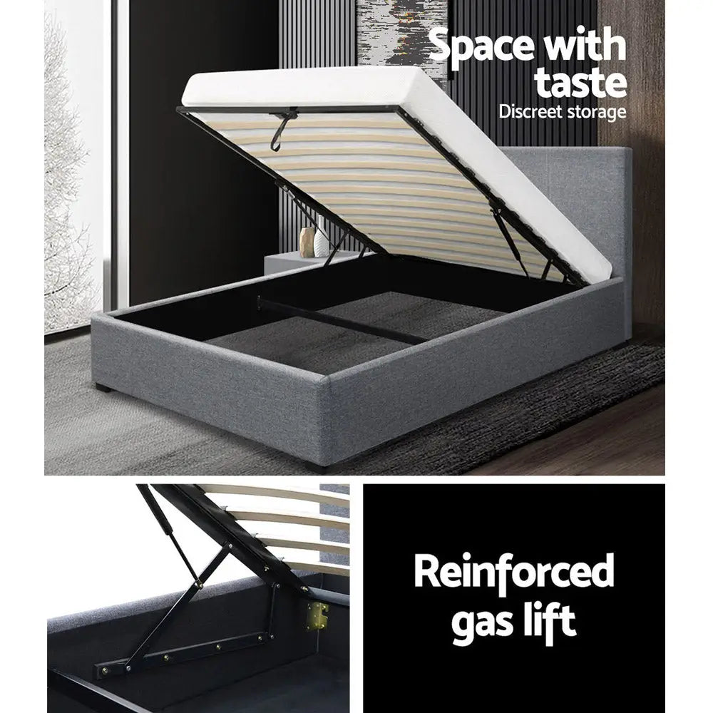 Artiss Bed Frame King Single Size Gas Lift Grey NINO - Furniture > Bedroom