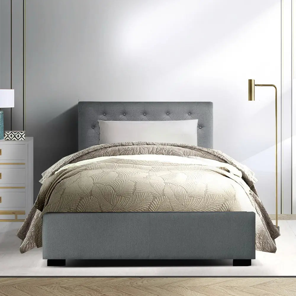 Artiss Bed Frame King Single Size Gas Lift Grey VILA - Furniture > Bedroom