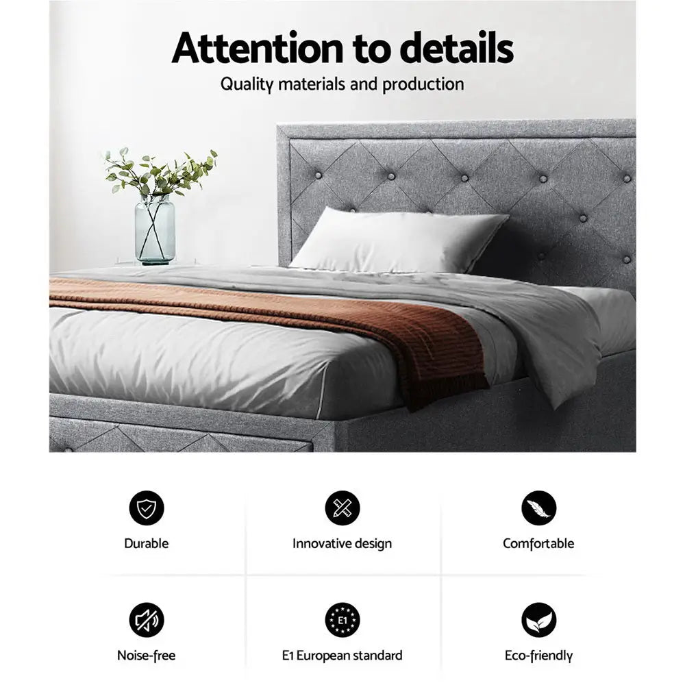 Artiss Bed Frame King Single Size Gas Lift Storage Mattress Base Wooden Grey - Furniture > Bedroom > Beds & Bed Frames