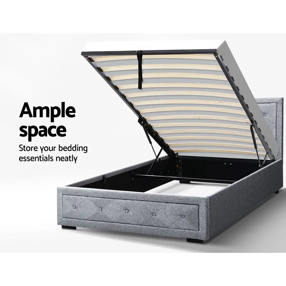 Artiss Bed Frame King Single Size Gas Lift Storage Mattress Base Wooden Grey - Furniture > Bedroom > Beds & Bed Frames