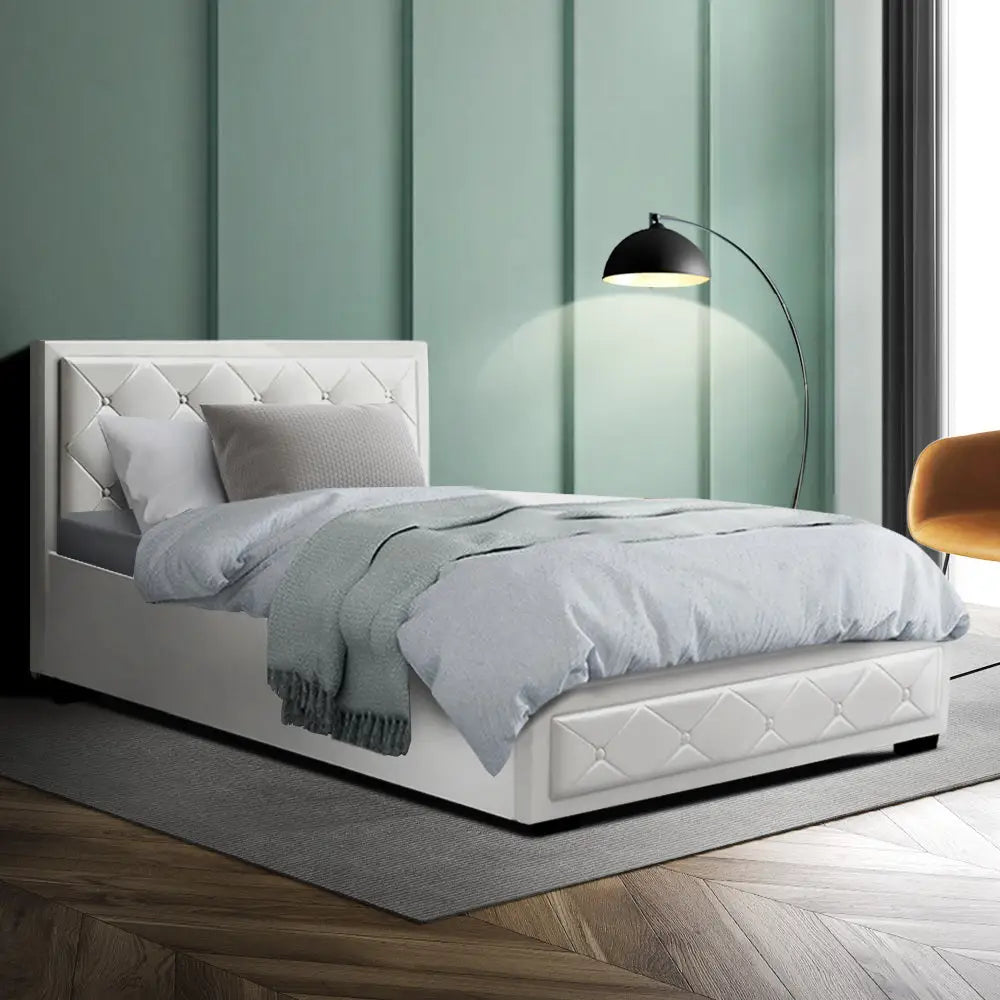 Artiss Bed Frame King Single Size Gas Lift White TIYO - Furniture > Bedroom > Beds & Bed Frames