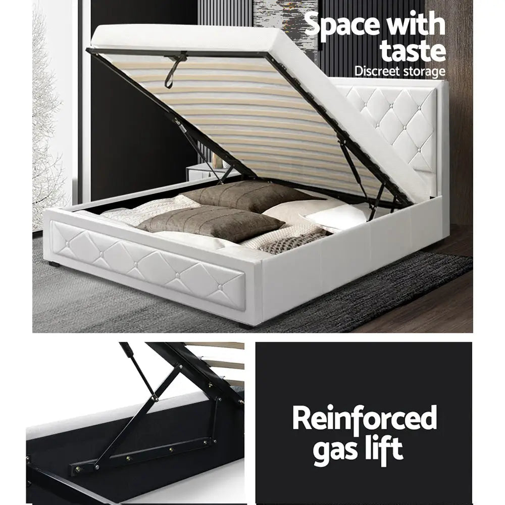 Artiss Bed Frame King Single Size Gas Lift White TIYO - Furniture > Bedroom > Beds & Bed Frames
