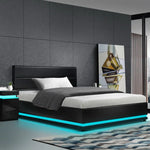 Artiss Bed Frame King Single Size LED Gas Lift Black LUMI - Furniture > Bedroom