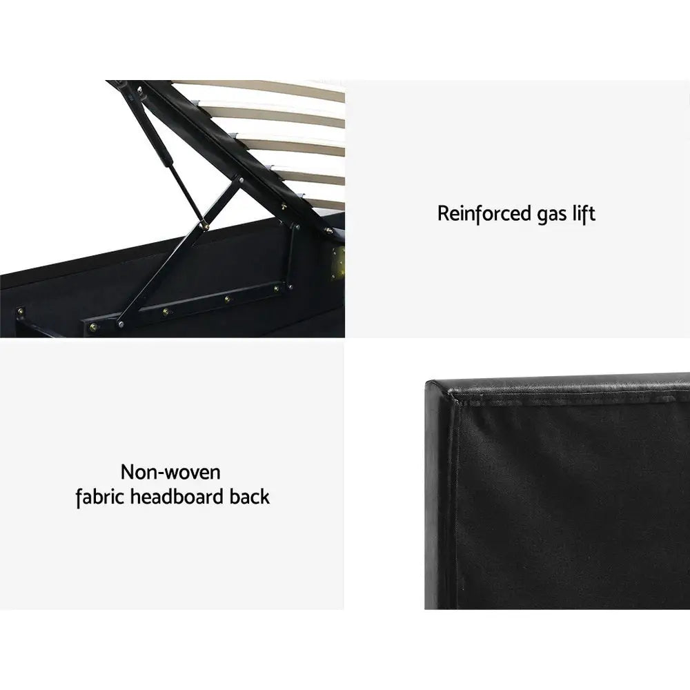 Artiss Bed Frame King Single Size LED Gas Lift Black LUMI - Furniture > Bedroom