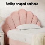 Artiss Bed Frame King Single Size Scallop-Shape Bedhead Beds Base Pink Velvet Fabric - Furniture > Bedroom > Beds & Bed