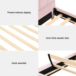 Artiss Bed Frame King Single Size Scallop-Shape Bedhead Beds Base Pink Velvet Fabric - Furniture > Bedroom > Beds & Bed