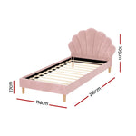 Artiss Bed Frame King Single Size Scallop-Shape Bedhead Beds Base Pink Velvet Fabric - Furniture > Bedroom > Beds & Bed