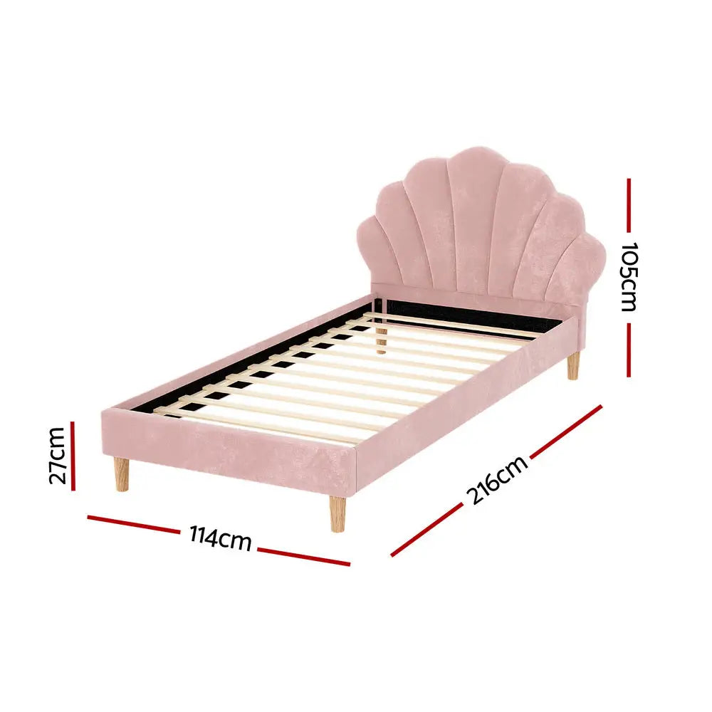 Artiss Bed Frame King Single Size Scallop-Shape Bedhead Beds Base Pink Velvet Fabric - Furniture > Bedroom > Beds & Bed