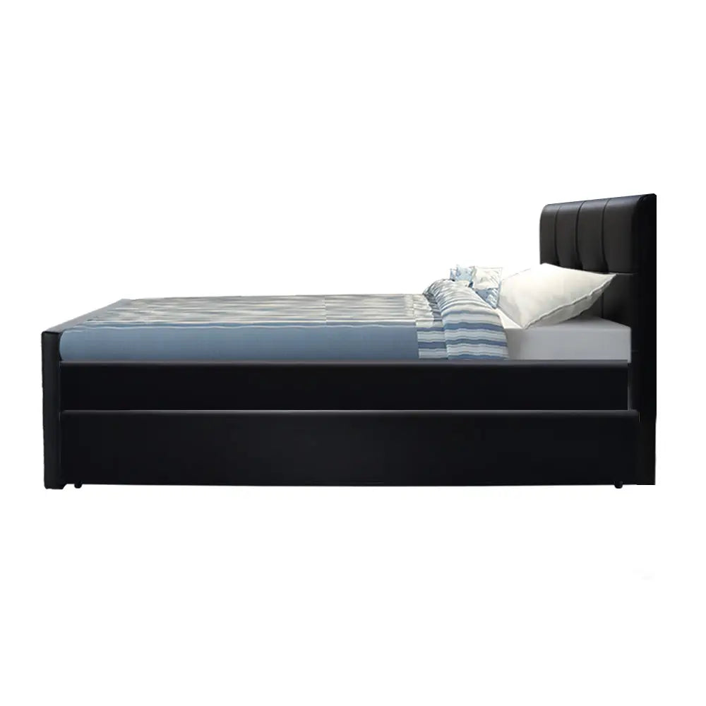 Artiss Bed Frame King Single Size Trundle Daybed Black - Furniture > Bedroom