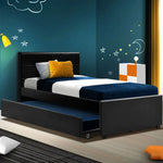 Artiss Bed Frame King Single Size Trundle Daybed Black - Furniture > Bedroom