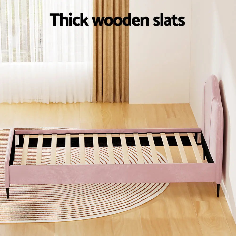 Artiss Bed Frame King Single Size Velvet Pink OLAN - Furniture > Bedroom
