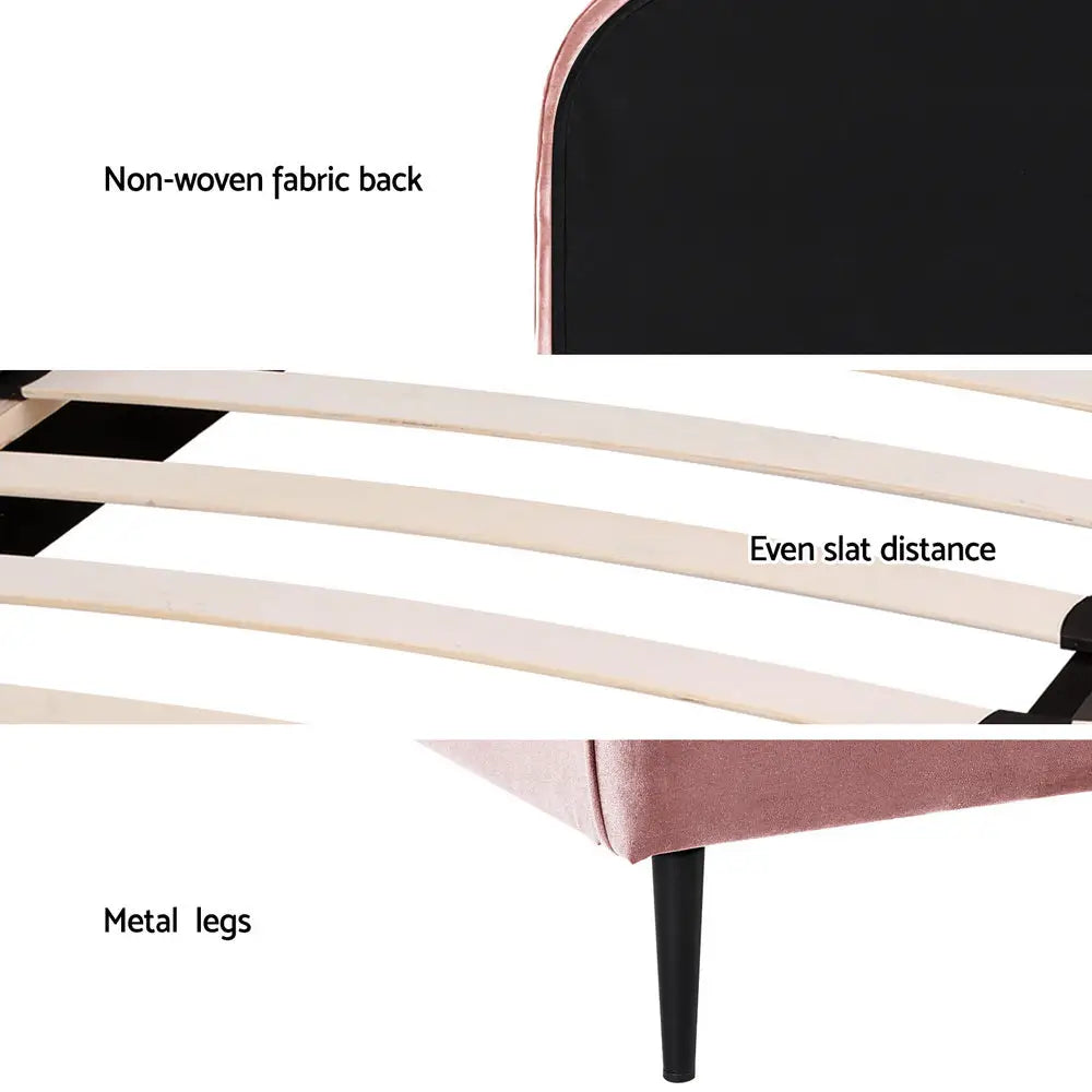 Artiss Bed Frame King Single Size Velvet Pink OLAN - Furniture > Bedroom